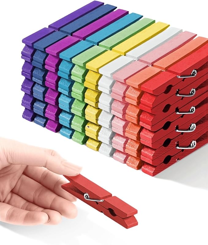 Colored Clothespins, Colorful Clothes Pins Wooden Clips Rainbow Colors 50 Pack Decorative Crafts Pegs Photos Pictures Decoration Clip Clothing Hanging Closepins, 2.9 Inch