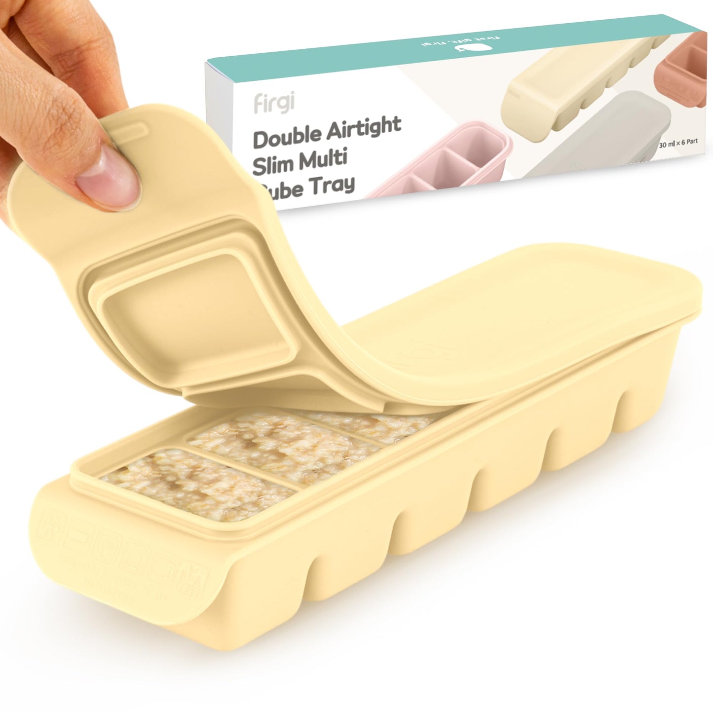 Firgi 1.7 oz/4 Sections Silicone Ice Cube Freezer Tray with Lid, 100% Food-Grade Platinum Silicone,Leak Resistance & Dishwasher Safe for Baby Food Prep,Breast Milk,Purees - Korean Made, Brown