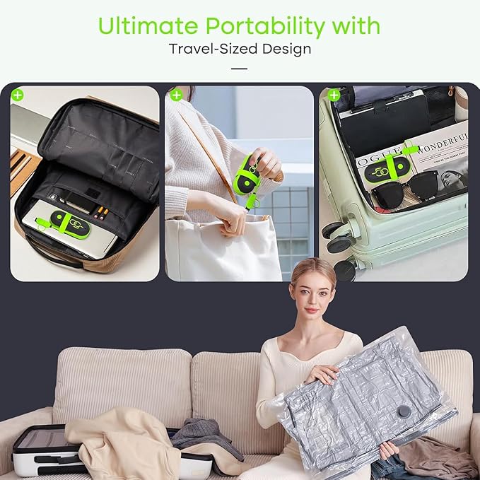 Vacuum Bags for Travel with USB Electric Pump, 6 Pack Carry-on Size Compression Packing for Luggage and Suitcase, Space Saver Bags for Clothes and Clothing Travel