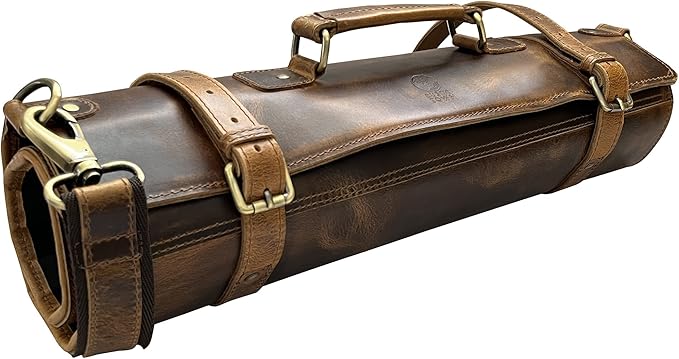 Rustic Town Genuine Leather Chef Knife Roll All Purpose Chef Roll, Brown, L, Knives Organiser
