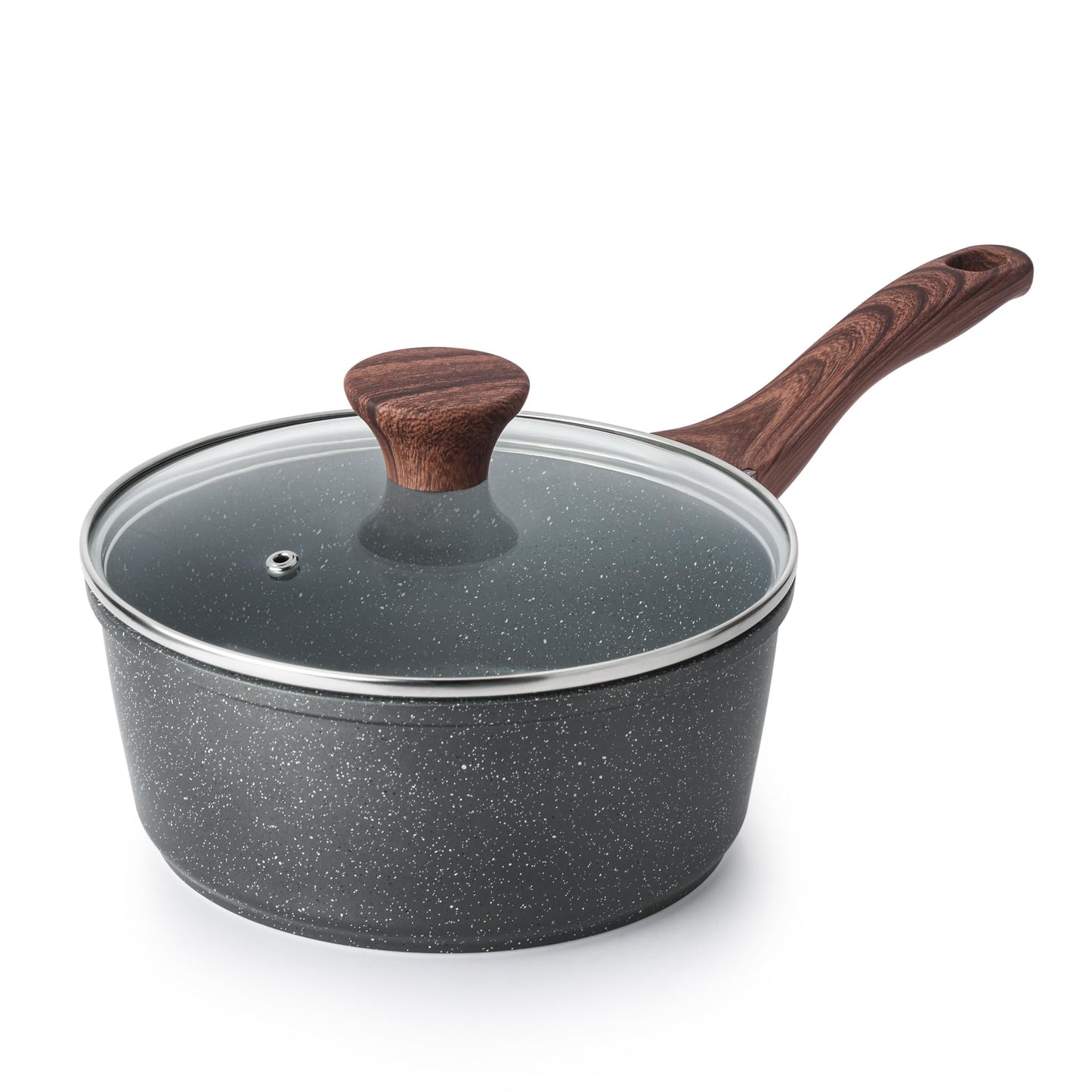 SENSARTE White Ceramic Nonstick Saucepan with Lid Set, Small Cooking Pot with Stay Cool Handle, Induction Compatible Saucepot, White Granite Coating, PFOA/PFAS Free, 1.5 + 2.5QT