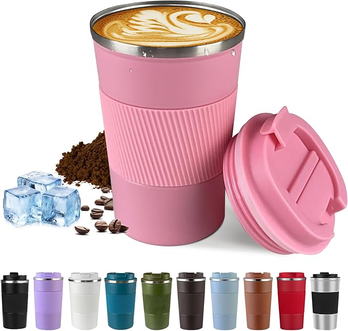Vacuum-Insulated Stainless Steel Travel Coffee Mug, Leak-Proof Reusable Coffee Cup with Lid - Keep Hot & Cold Drinks for Hours, Durable Insulated Tumbler for Men & Women(3rd-Pink, 17OZ)