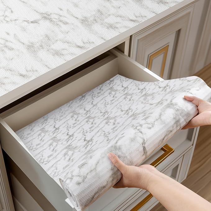Shelf and Drawer Liner for Kitchen Cabinets Non-Adhesive, Strong Grip Non-Slip Thickened Cabinet Liners for Shelves, Waterproof Mats for Dresser Cupboard, White, 12 in x 30 Feet