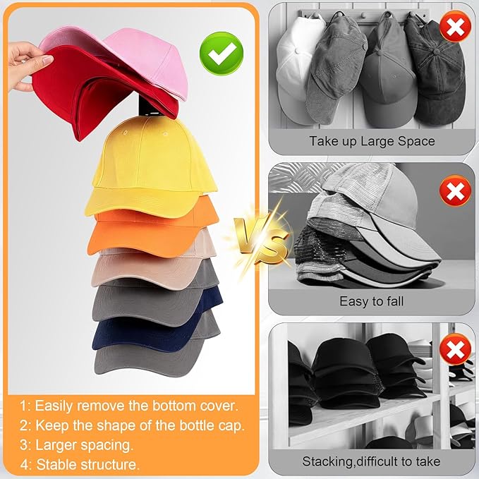2 Pack Hat Organizer for Baseball Caps, Hat Rack for Wall Hold Up 16 Hats, Strong Adhesive & Screw-in Cap Holder hat hangers for Closet Door & Bedroom