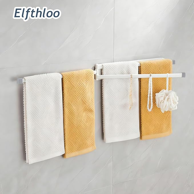 Swivel Foldable Towel Rack, Elfthloo 41cm(16 in) Rotating 3-Arm Towel Bar Rod, Space Saving Wall Mounted Holder, Stainless Steel Swing Out Hanger for Bathroom, Kitchen (1 Pack, White)
