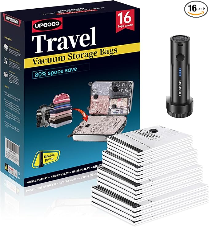 UPGOGO Travel Vacuum Bags for Luggage with Portable Electric Pump,Vacuum Seal Bags for Clothing,Packing Cubes Compression,Cruise Ship and Travel Essentials(Combo 20 Pack)