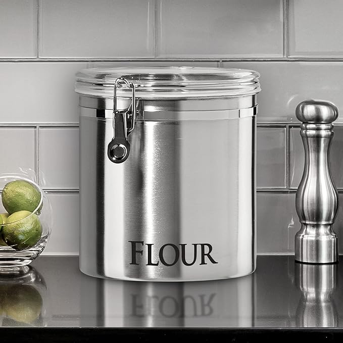 Oggi Jumbo 8" Stainless Steel Flour Clamp Canister - Flour & Food Storage