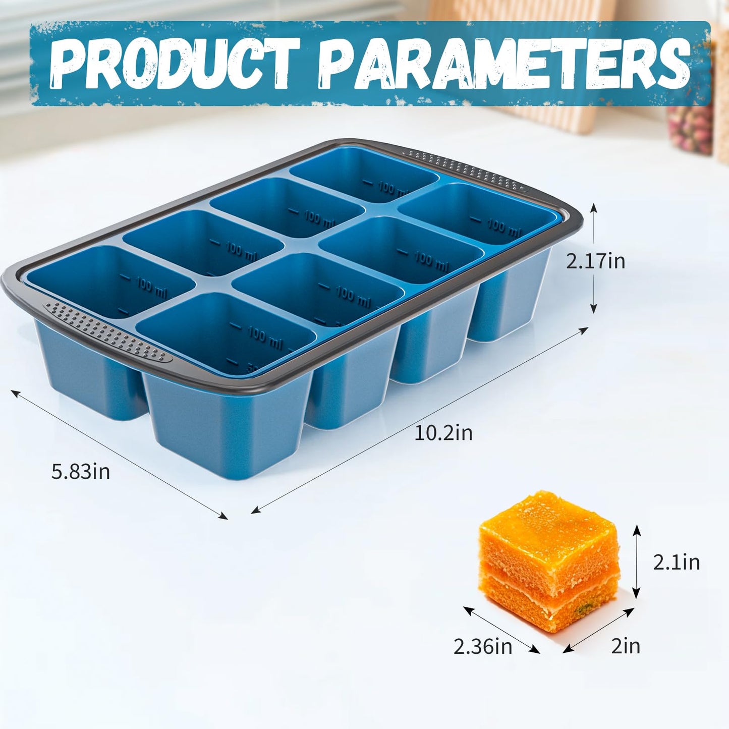 GORCI Ice Cube Tray For Freezer, 16 Large 1/2 Cub Cubes, Silicone Ice Trays For Freezer With Lid, Heavy-duty, Sturdy and Easy to Demold, Suitable for whisky, coffee, Herbs, Purees, 2-Pack