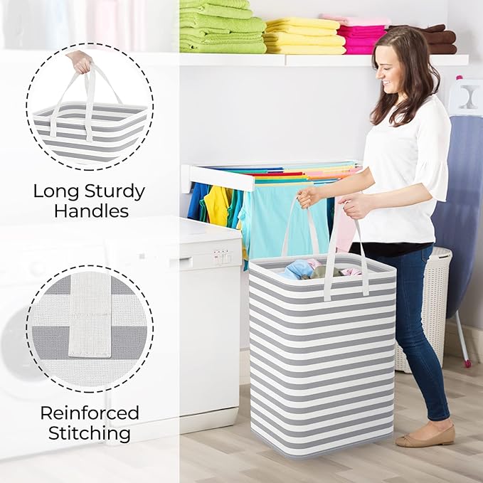 StorageRight Laundry Basket Hamper Large Collapsible Laundry Hamper with Easy Carry Handles，Freestanding Clothes Hampers for Laundry, Bedroom, Dorm, Clothes, Towels, 75L, Grey
