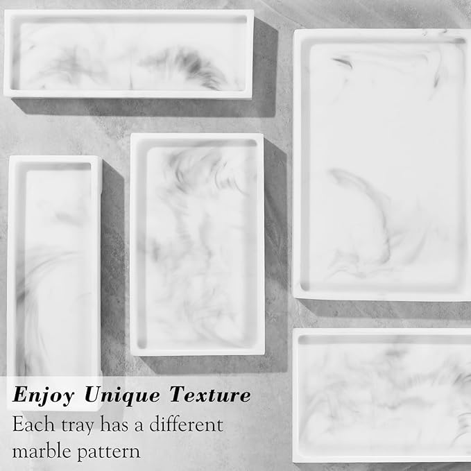 Luxspire Resin Vanity Tray, Bathroom Toilet Tank Storage Tray, 10.03 x 5.9 in Kitchen Sink Trays Decorative Serving Tray, Vanity Countertop Organizer for Makeup Towel Perfume Holder, M, White Marble