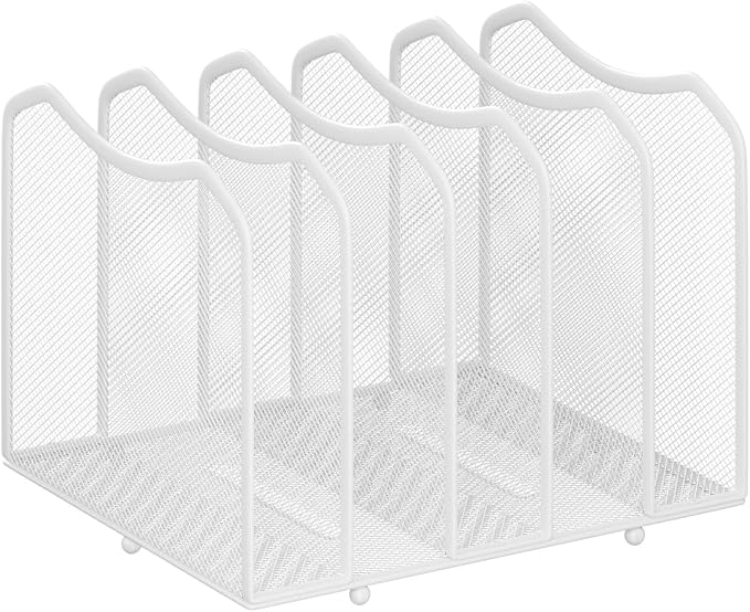 Simple Trending Mesh Desktop File Sorter Organizer, 5-Section Bookshelf for Desk Home Office, White