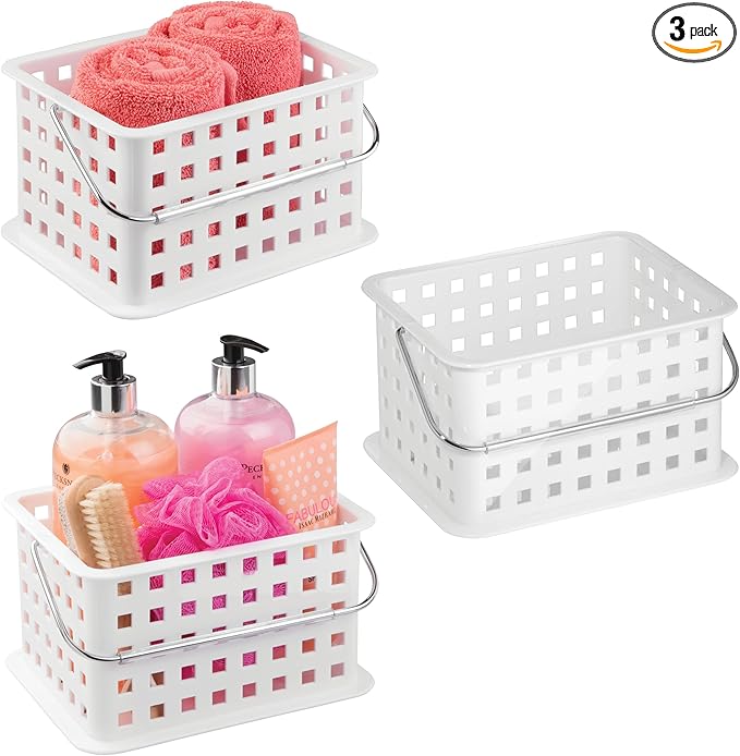 iDesign Shower Caddy Basket with Handle for Bathroom or Dorm - Set of 3 - White - Made in USA