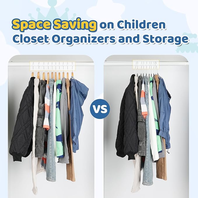 Smartor Premium 14 Inch Kids Hangers 50 Pack, Grey Baby Velvet Hanger, Non Slip, Space Saving Felt Hangers Clothes Organizers for Closet with 360° Swivel Hook for Children, Toddler & Teens