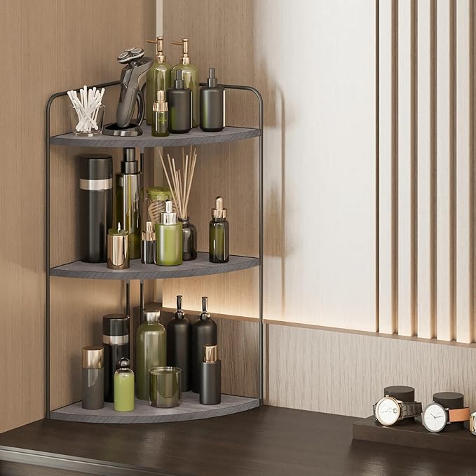 Bathroom Counter Organizer,Countertop Organizer,Vanity Organizers,Bathroom Storage,Bathroom Sink Caddy,Counter Shelf,Corner Counter,Corner Shelves(Black-Grey)