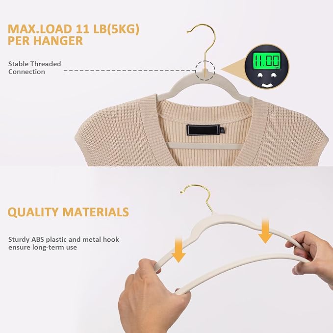 Velvet Hangers 30 Pack, Non Slip Clothes Hanger Heavy Duty for Suit/Coat, Premium Felt Slim Space Saving Suit Hangers for Closet Organizer, 360° Rotating Gold Hook - Ivory