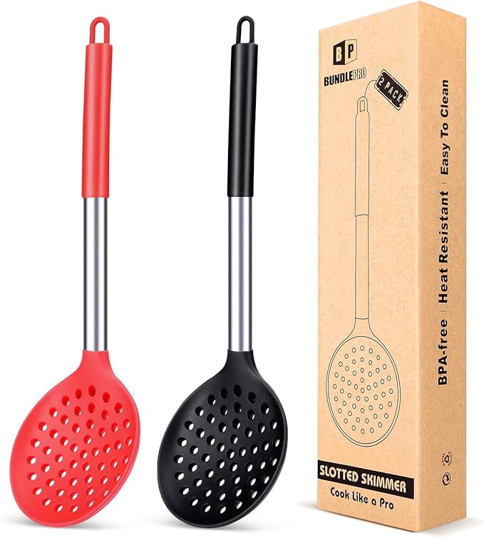 BUNDLEPRO Kitchen Ladle Strainer, 2 Pack, Black-Khaki