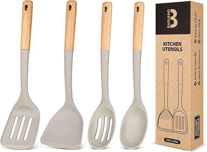 Badiano Silicone Cooking Utensils Set, Safe for Nonstick Cookwares, Red