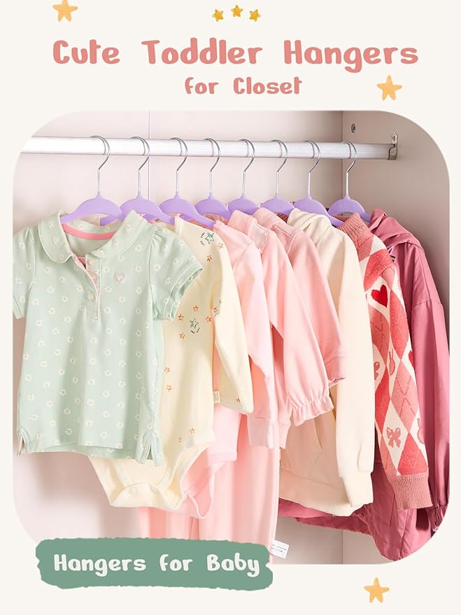HOUSE DAY 11 Inch Velvet Baby Hangers 50 Pack Lt-Purple, Premium Kids Hangers for Children, Infant & Toddler Clothes, Durable Non Slip Small Baby Felt Hanger for Closet, Ideal for Everyday Use