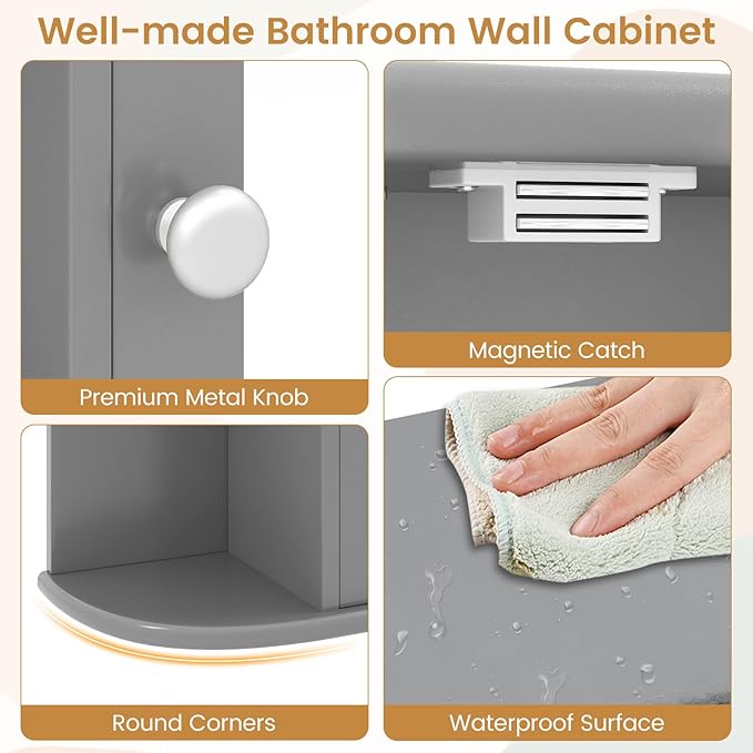 Tangkula Bathroom Wall Cabinet with Mirror, Modern Medicine Cabinet with Mirrored Door, 4 Internal Shelves & 6 Side Open Shelves, Wall Mounted Space-Saving Storage Organizer