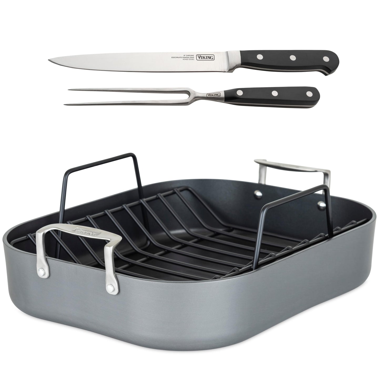 Viking 3-Ply Oval Roasting Pan, 8.5 Quart, Stainless Steel Kitchen Cookware with Metal Induction Lid and Rack, Great for Turkey, Dishwasher and Oven Safe, Silver
