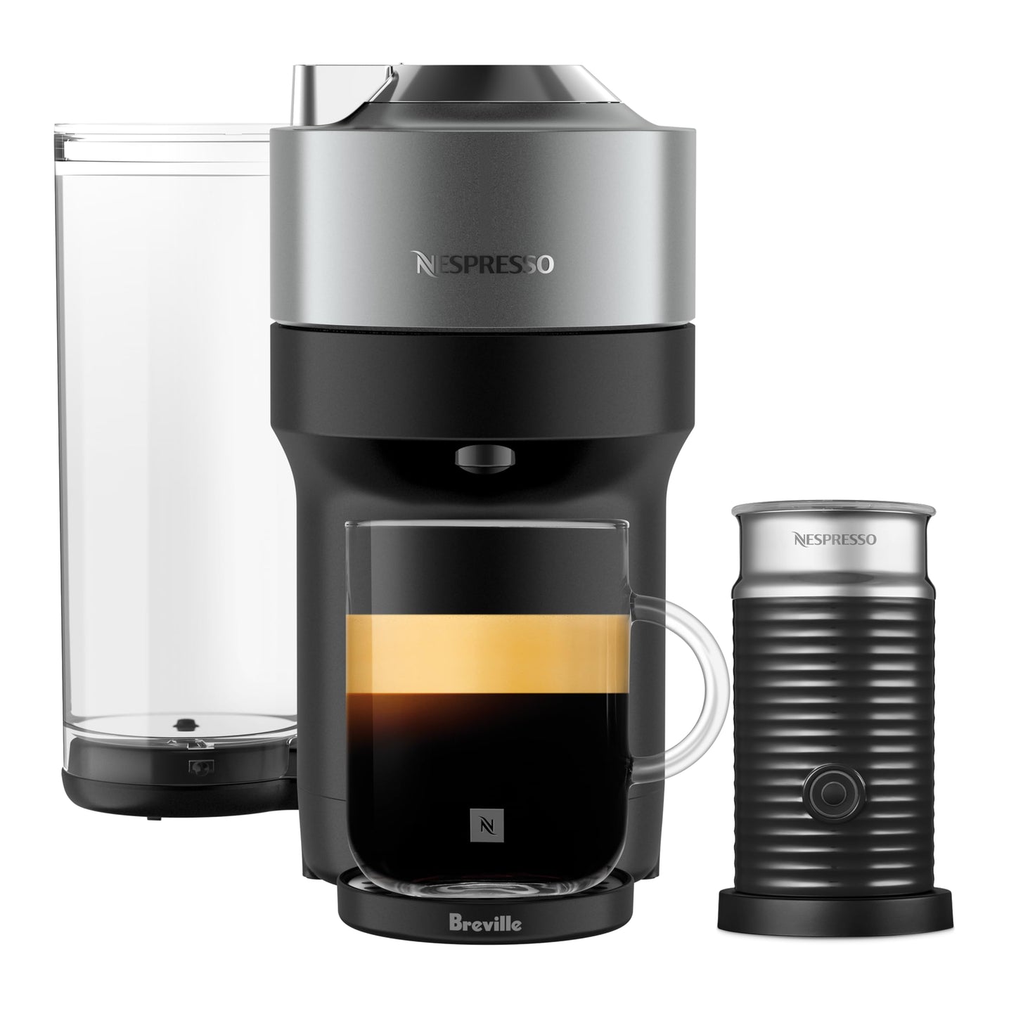 Nespresso Vertuo Pop+ Deluxe Coffee Machine with Milk Frother, Titan Silver