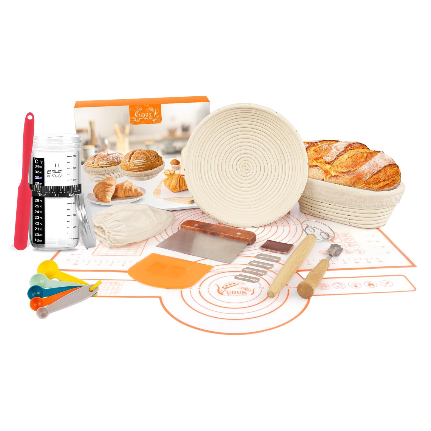 UDUK Sourdough Starter Kit, 10" & 9.6" Banneton Proofing Basket