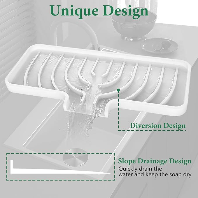 GUUKIN Sponge Holder for Kitchen Sink, 9.8"×4.9" Silicone Dish Drying Mat, Scrub Daddy Holder, Kitchen Sink Accessories, Suitable for Kitchens & Bathrooms (White)