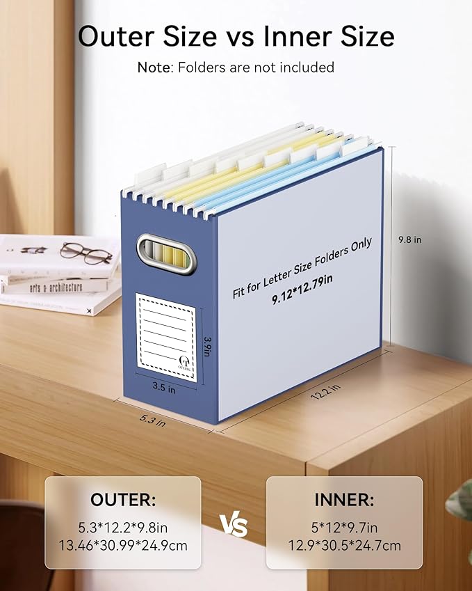 Oterri Cardboard File Organizer Box for Hanging File Folders Letter Size,File Box for Computer Desk,File Cabinet,Working Home,Office,Classroom (Assorted Colors, Letter Size - 4 Packs)