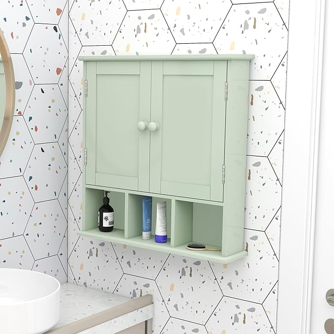 TaoHFE Green Bathroom Cabinet,Bathroom Wall Cabinet with 2 Door Adjustable Shelves,Over The Toilet Storage Cabinet,Green Bath Room Cabinet Wall Mounted,Medicine Cabinets for Laundry Kitchen