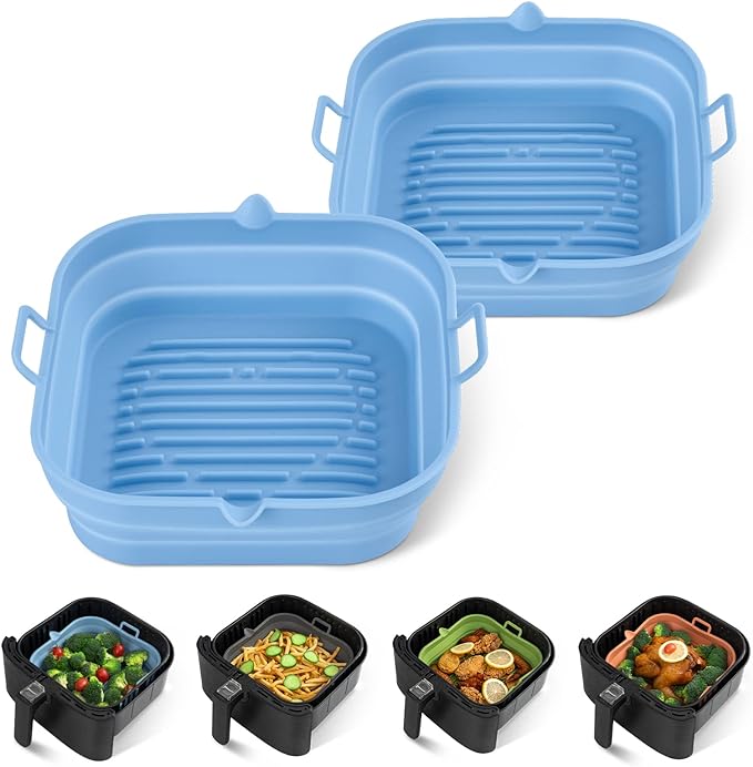 Loveuing Silicone Air Fryer Liners Square - Reusable Airfryer Collapsible Basket - Easy to Clean Air Fryers Pot for 5.8 to 8 Qt Baking Tray Oven Accessories, 8.5 Inch Large