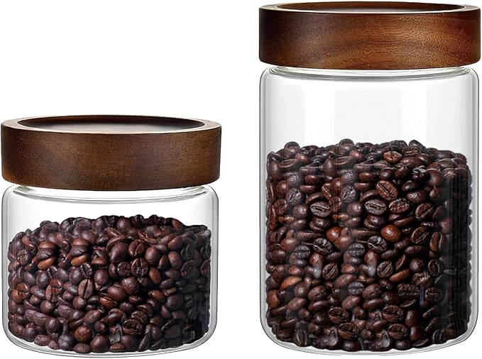 17 Fl oz/500 ml Glass Food Storage Jar with Airtight Screw on Wooden Lid