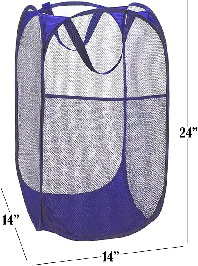 BATTOO Deluxe Strong Mesh Pop up Laundry Hamper Basket with Side Pocket Foldable Hamper for Laundry Room, Bathroom, Kids Room, College Dorm or Travel Royal Blue