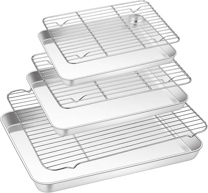 TeamFar Baking Sheet with Rack Set, 3 Pans + 3 Racks, 19.6/16/12.5 Inch