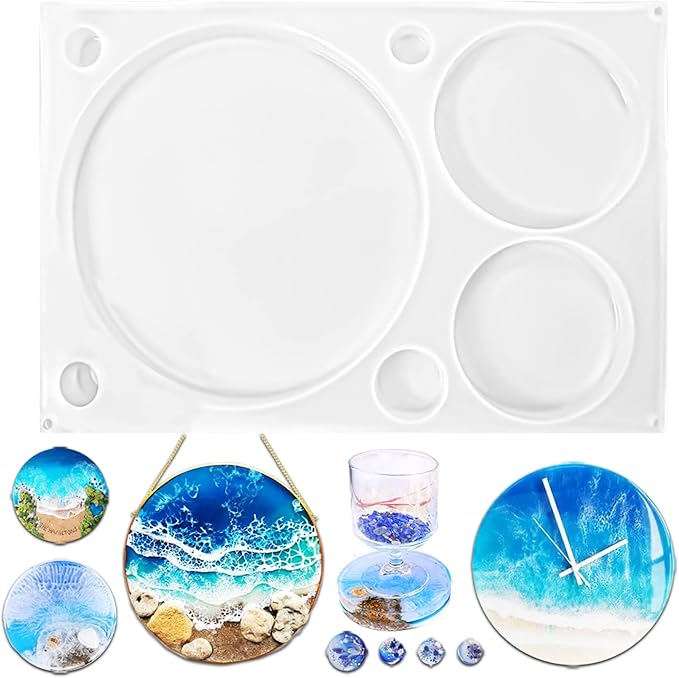 Funshowcase Round Disc Baking Silicone Mold 6-Cavity, 4inch, Circle Epoxy Resin Tray, Chocolate Cake Pie Custard Tart Muffin Sandwiches Eggs Bakeware, Soap Concrete Cement Plaster Pan
