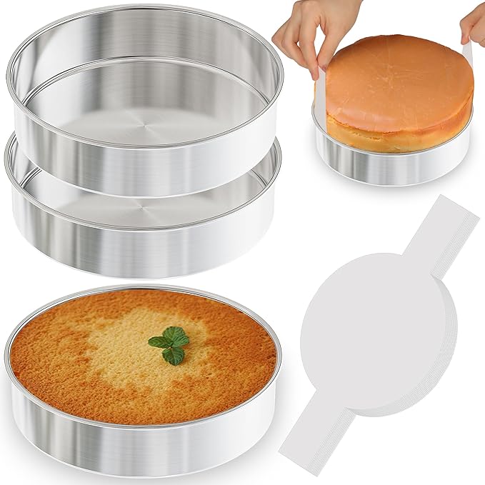 7 Inch Round Cake Pans, 3PCS Stainless Steel Cake Pan &100 Parchment Paper