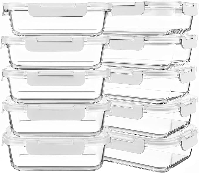 KOMUEE 10 Packs 30 oz Glass Meal Prep Containers with Lids, Green