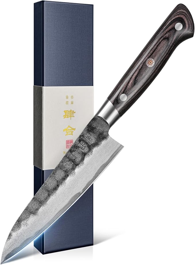 Kanngou 5 Inch Paring Petty Knife with AUS-8 Alloy Steel and Full-Tang Pakkawood Handle, Kitchen Utility Knife with Premium Gift Box