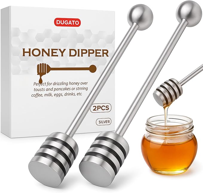 DUGATO Honey Dipper, 6.3 in Stainless Steel Server Stick, 2-Pack Gold Color
