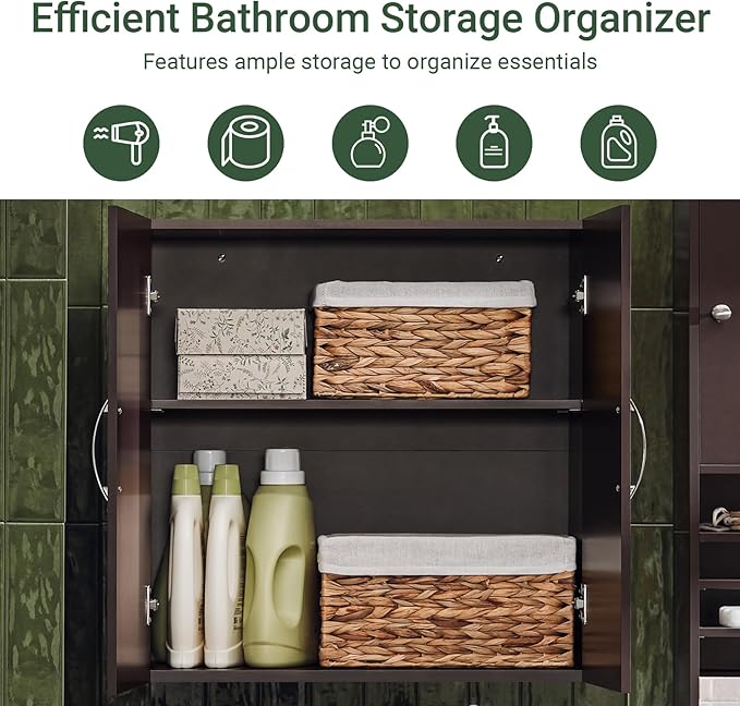 Haotian Wall Cabinet Laundry Room, Medicine Cabinet for Bathroom Kitchen Garage,Floating Cabinet Hanging Storage with Adjustable Shelf, Brown FRG231-BR