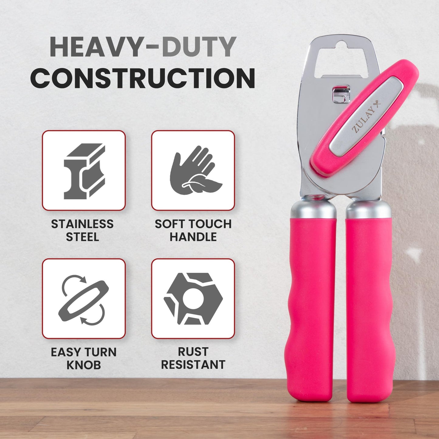Zulay Kitchen Heavy Duty Stainless Steel Can Opener Manual with Bottle Opener - Rust Proof Manual Can Opener With Turn Knob & Comfy Soft Grip Handles - Orange