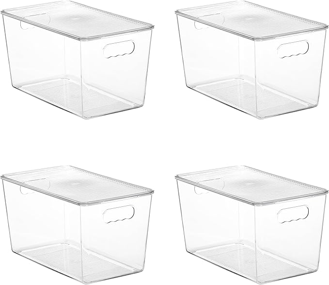 Vtopmart 1 Pack Clear Stackable Storage Bins with Lids and Handles, Medium
