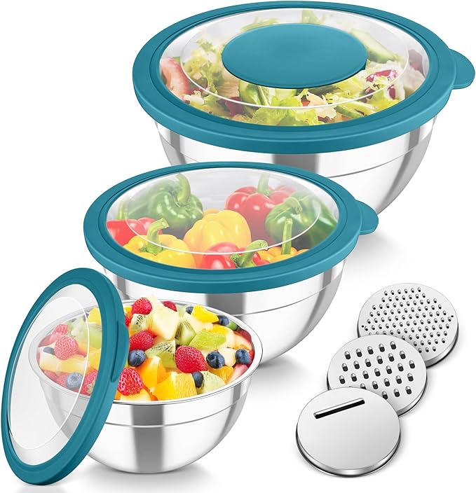 TeamFar Mixing Bowls, 3PCS Stainless Steel Serving Salad Bowls
