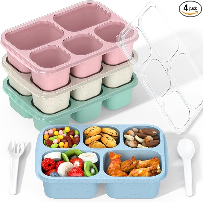 Enstphjoy Bento Lunch Box - 4 Pack, 4-Compartment Meal Prep Containers, Adult Lunch Box, Microwave & Dishwasher Safe (Dark-PP(B/P/G/P))