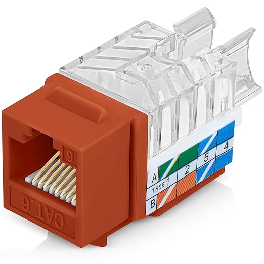 Everest 45° Angled RJ45 Cat6 Keystone Jacks 100-Pack in Orange