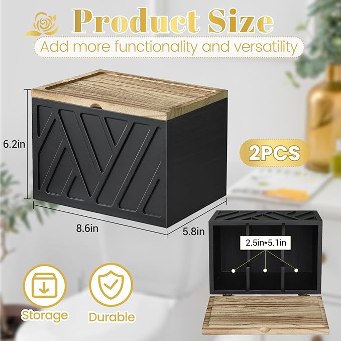 2 PCS Tampon Holder for Bathroom Decor, Feminine Product Organizer with Lid, Shark Week Tampon Storage, Wood Pad and Tampon Organizer for Toilet Organizer, Bathroom Accessories Box for Girl Stuff