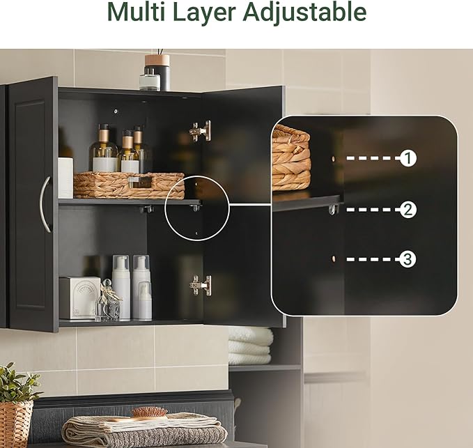 Haotian Wall Cabinet Laundry Room, Floating Storage Cabinet with Adjustable Shelf, Medicine Cabinet for Bathroom Kitchen Garage Hallway Entryway, Black FRG231-SCH