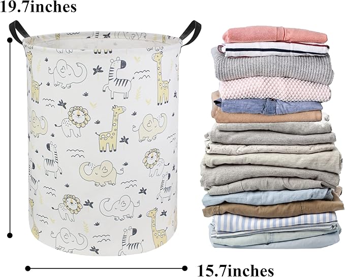 HIYAGON Baby Laundry Hamper Basket Baby Hamper for Nursery Boy and Girl Cute Kids Toys Storage Bin Organizer Animal Room Decor(Animals)