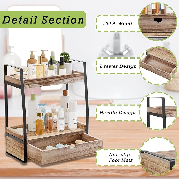 2-Tier Bathroom Organizer Countertop, Bathroom Sink Organizer Countertop, Vanity, Counter Shelf, Brown