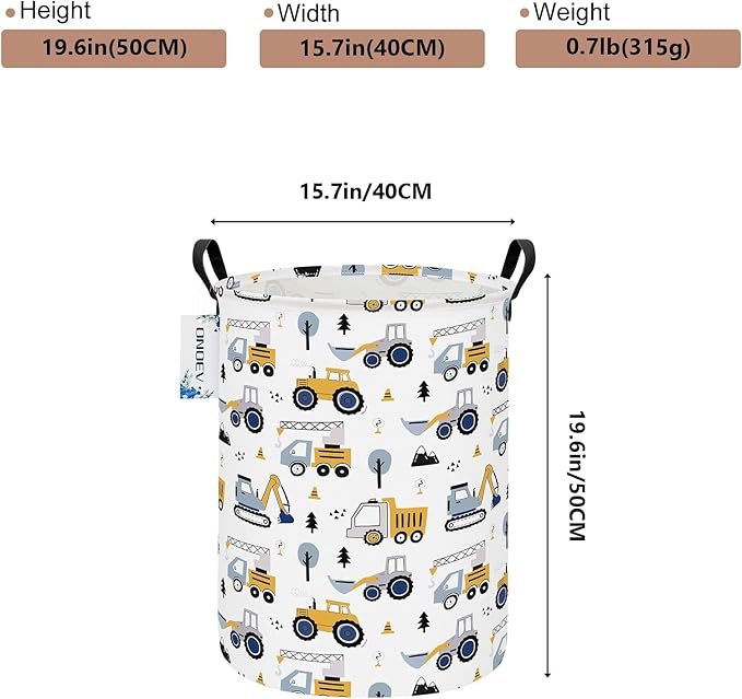 Round Foldable Laundry Hamper Kids Forest Vehicles Excavator Boys Gift Basket Suitable For Home Decoration and Toy Storage(Excavator)