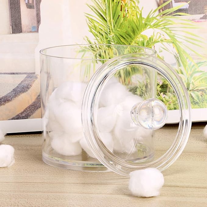 Hipiwe Cotton Ball and Swab Organizer with Lid Apothecary Acrylic Jar Makeup Qtip Organizer Bathroom Storage Canister Jar for Cotton Rounds Pads Q-tips Holder